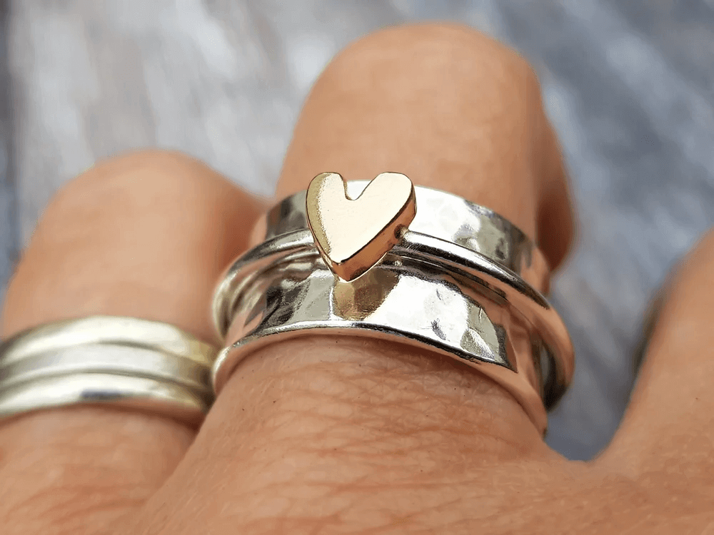 Mely – Bague en argent à cœur doré